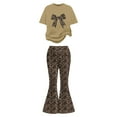 thumbnail image 5 of Girl's 2 Piece Leopard Cheetah Outfits Valentine's Day Short Sleeve Bow Graphic Tees And Flared Pants Set Khaki 11 Y-12 Y, 5 of 5