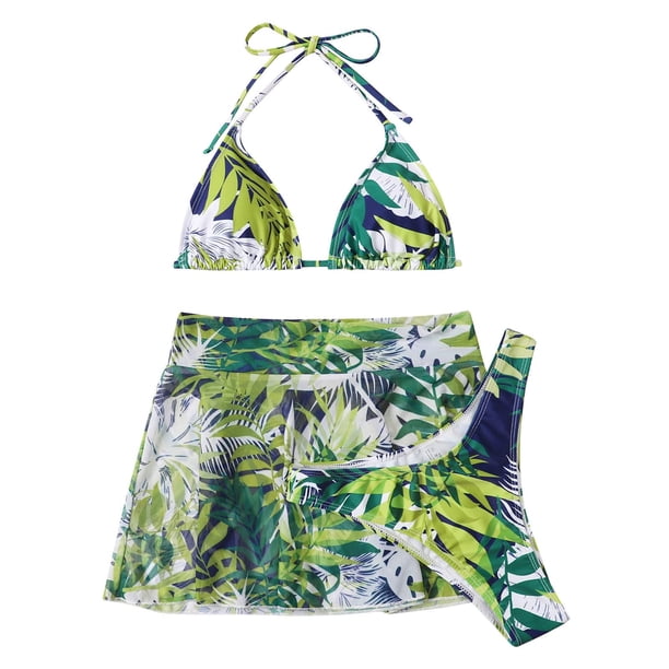 Trajes de Baño Para Mujer, 2 Piezas, Estampado Tropical Hawaiano, Camisola, Sujetador Y Volantes, Conjuntos de Baño, Ropa de Playa Odeerbi ODB118956