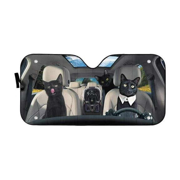 3D Black Cat Family Windshield Sunshade Universal Fit Cars Suv Truck