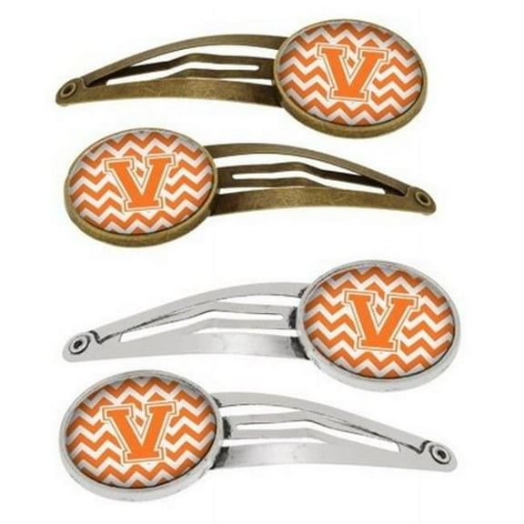 Carolines Treasures CJ1046-VHCS4 Letter V Chevron Orange & White Barrettes Hair Clips, Set of 4
