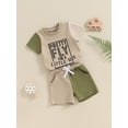 thumbnail image 3 of FEORJGP Kids Toddler Boys Summer Outfits 0 6M 12M 18M 2T 3T Infant Baby Short Sleeve T-Shirts Letter Print Contrast Color Tops Elastic Waist Shorts Lisual 2Pcs Clothes Set for Daily Vacation, 3 of 9