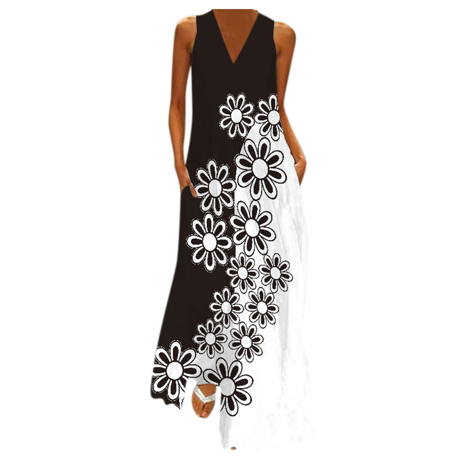 Luiyenes Dress Cami V Neck Summer Dress Print Party Sleeveless Maxi