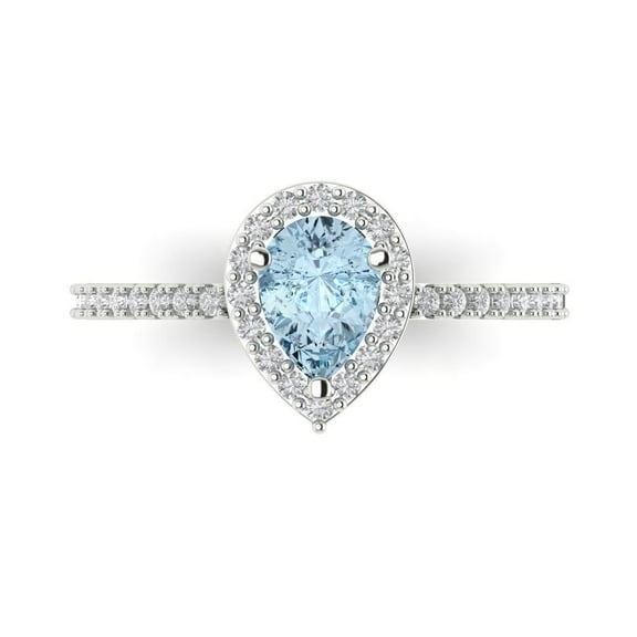 0.755 ct Pear Cut Natural Swiss Blue Topaz Solitaire with Accents Engagement Ring for Women in 14K White Gold