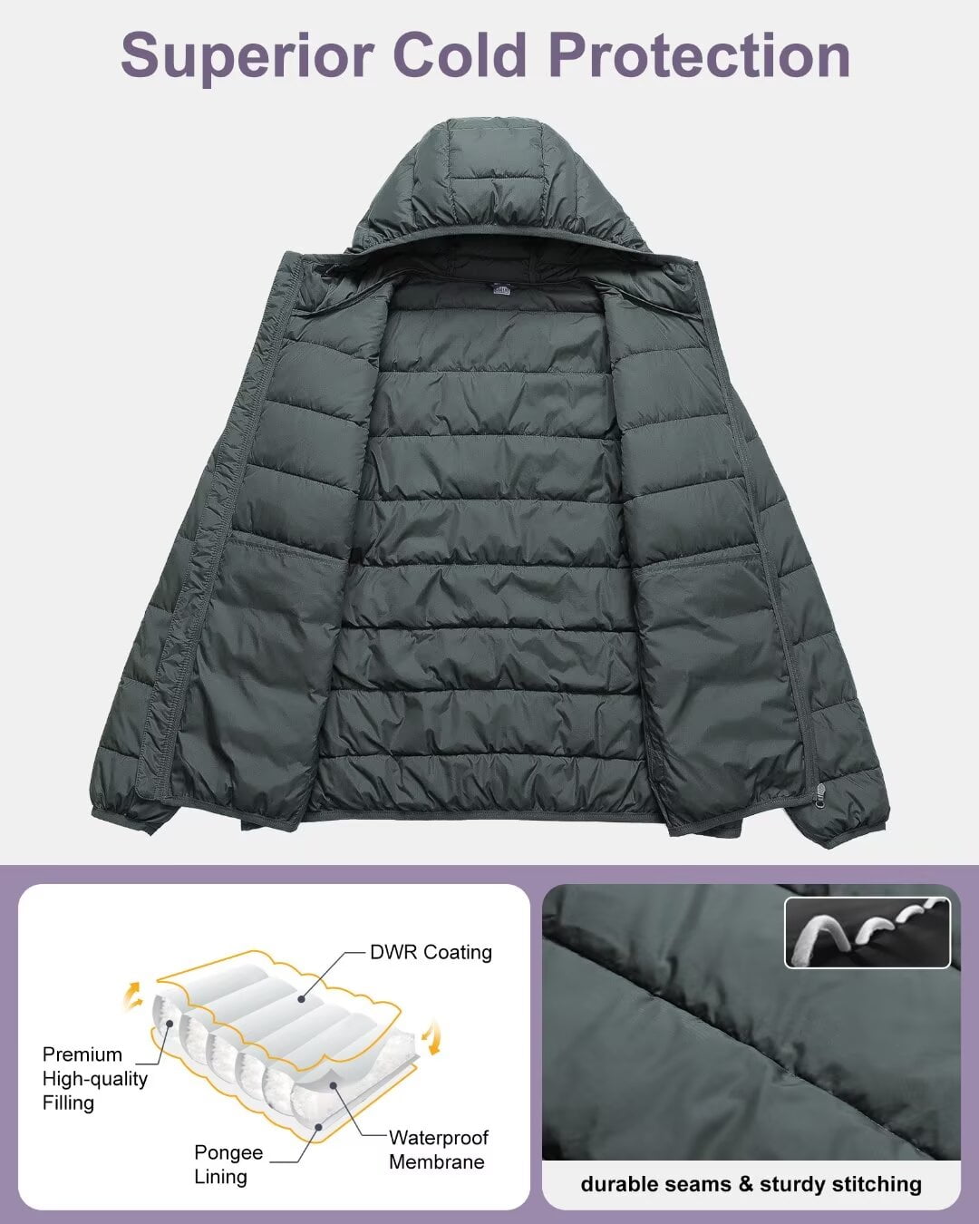 Womens Plus Size Coats Lightweight Puffer Jacket Packable Coat Dark Grey 2X - image 2