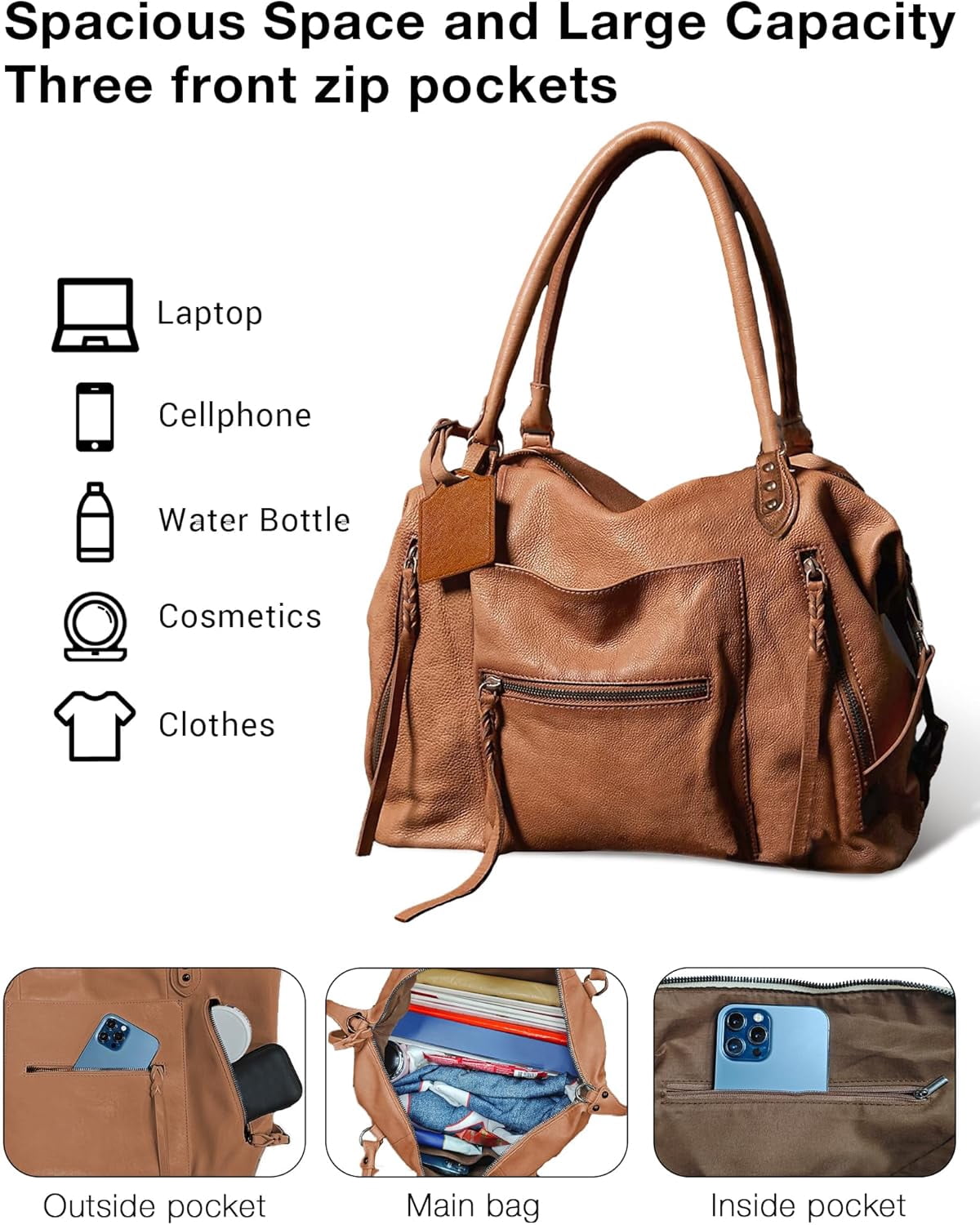 Women's Large Tote Bag City Tote Bag Fall Purse with Zipper Women Vegan Leather Hobo Handbags with Adjustable Strap