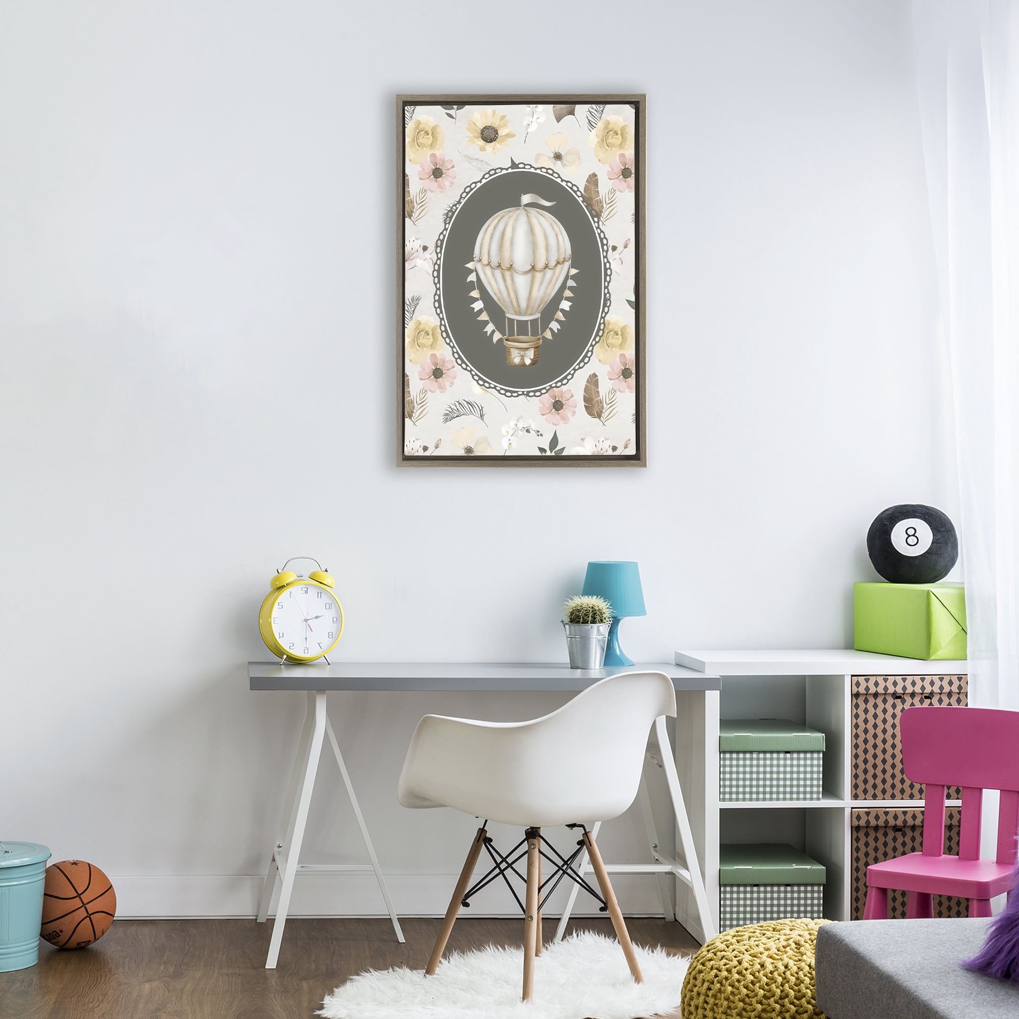 Stupell Industries Sunnyside Balloon over Florals Brown Framed Floater Canvas Wall Art, design by Ink Drop Loft