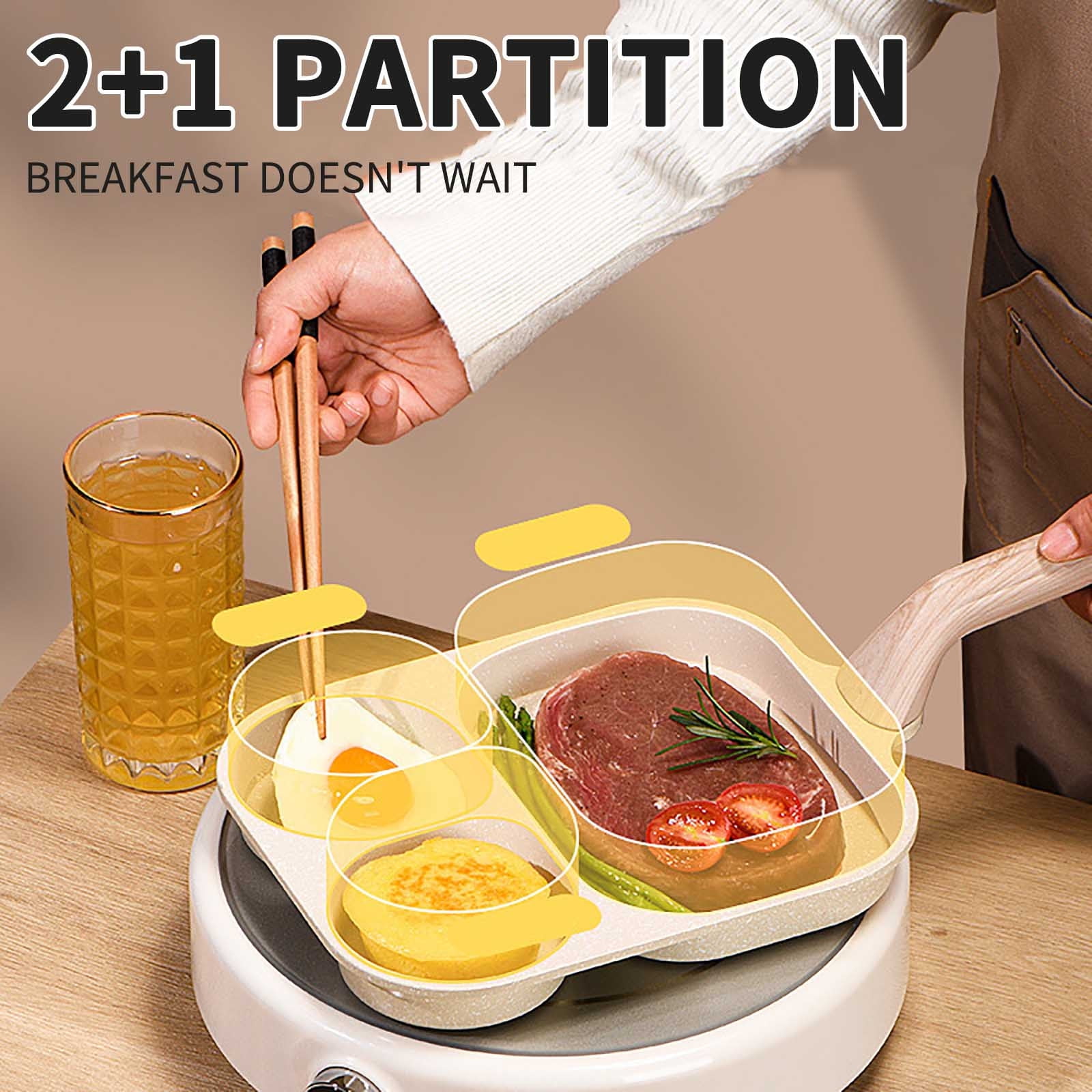 Pxyqht Three In One Frying Pan, Multi-purpose Non Stick Pan, Household Frying Pan, Versatile Cooking Pan, Easy to Clean, Heat Resistant Handle