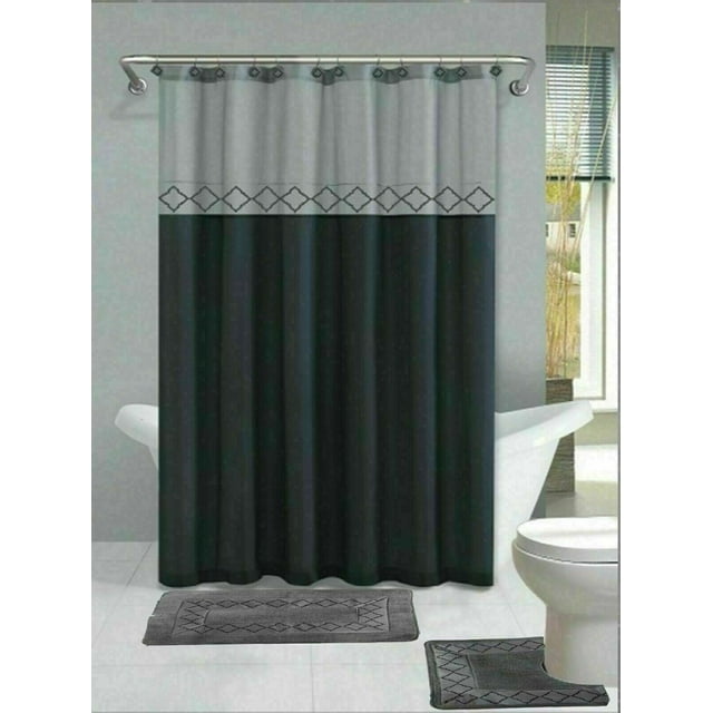 15 Piece Bathroom Shower Curtain Set and Bathroom Rugs 9 Different