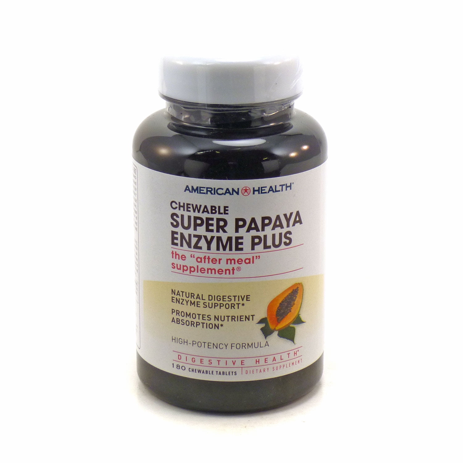 American Health Super Papaya Enzyme Plus Chewable High Potency 180 Tablets