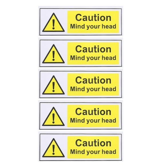5pcs Caution Sign Mind Your Head Stickers Self Adhesive Safety Warning Stickers For Machinery Industrial Equipment Warehouses