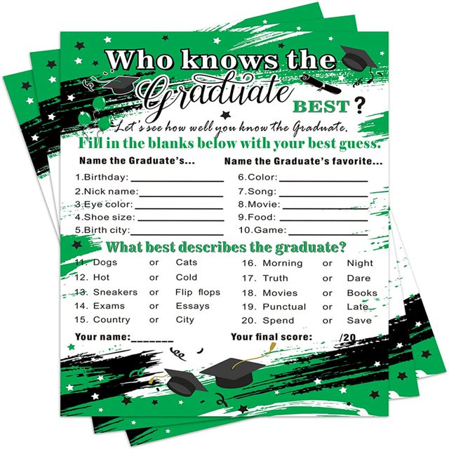 50 Pcs Graduation Party Decorations 2022 Who Knows The Graduate Best Game Cards Congrats Grad Graduation Party Decor Par