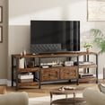 thumbnail image 1 of Rustic brown 79-pulgada moderno-industrial mesa de TV con 2 fabric cajones y almacenamiento estantes - entertainment center para tvs up to 83 pulgadas (abiertos design y metal frame), 1 of 7