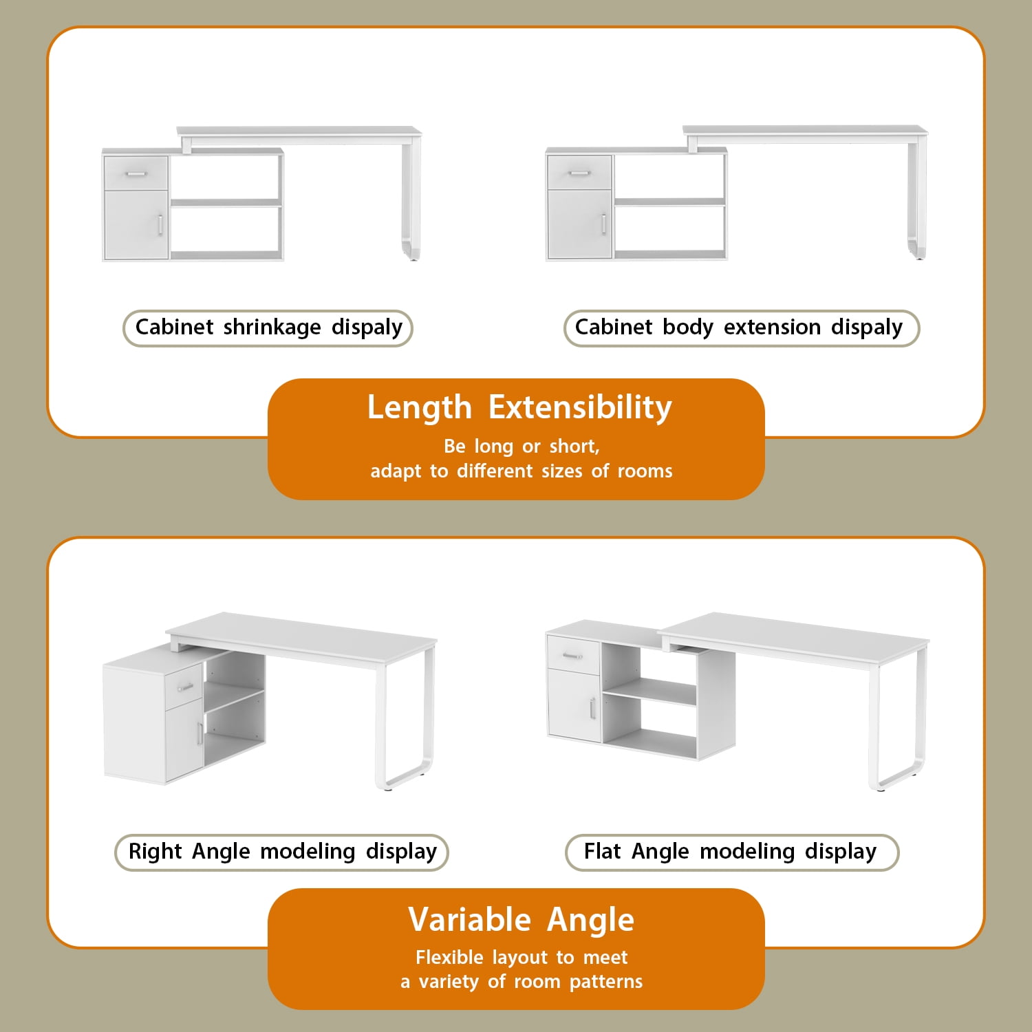 Lufeiya 47" White L-Shaped Gaming Desk With LED Lights, Monitor Stand & Power Outlet - Home Office Computer Desk With Storage