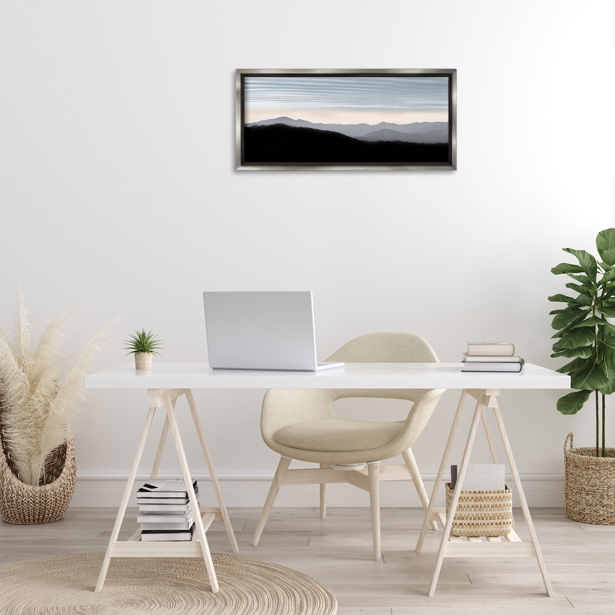 Stupell Industries Mountains with Rippled Sky Landscape & Nature Photography Gray Floater Framed Canvas Art Print Wall Art, 31 x 14
