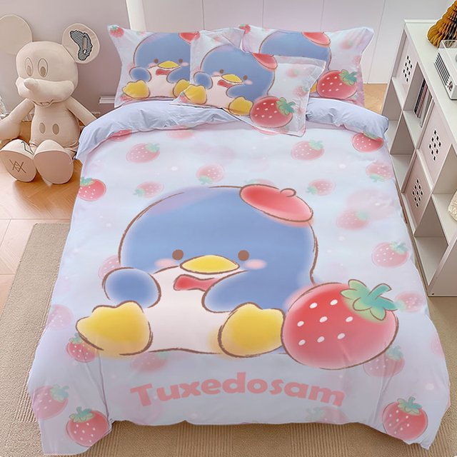 Sanrio-Juego de cuatro piezas de rollo de canela con dibujos animados, Sábana bonita Kuromi Melody, pochacco con personalidad para niños, juego de tres piezas para el hogar