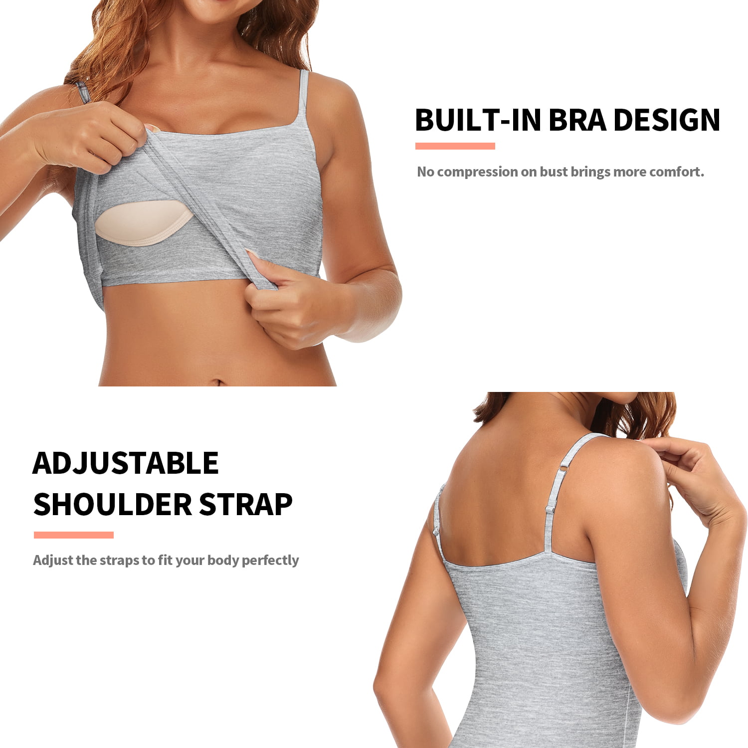 Tank With Built In Bra And Adjustable Strap Stretch Cotton Camisole For  Womens Seamless Sports Bra, Padded Shelf Included From Druzya, $34.31