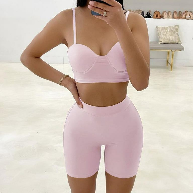 Summer 2 Piece Outfits for Women Sexy Solid Spaghetti Straps
