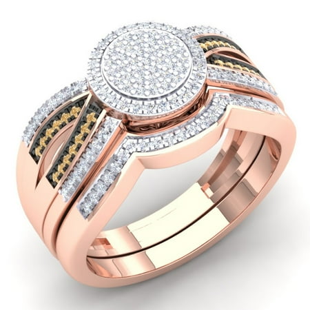 - 0.40 Carat (Ctw) 10K Gold Round Champagne & White Diamond Ladies Micro Pave Swirl Engagement Ring Set