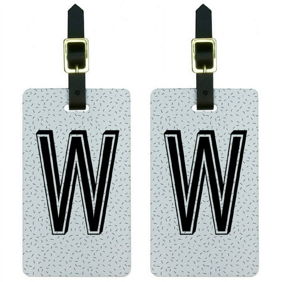 Letter W Initial Sprinkles Black White Luggage Tags Suitcase ID, Set of 2