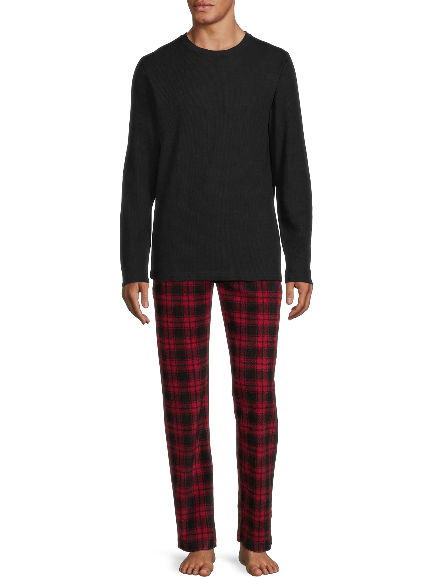 Hanes Men’s and Big and Tall Men’s Long Sleeve Crewneck Pajamas Set, 2-Piece