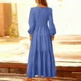 thumbnail image 5 of Women's Maxi Dress Long Sleeve V-Neck Loose Fit Button Down Cotton Linen Retro Swing Dress for Spring Fall Casual Daily Wear,Dark Blue,4XL, 5 of 7