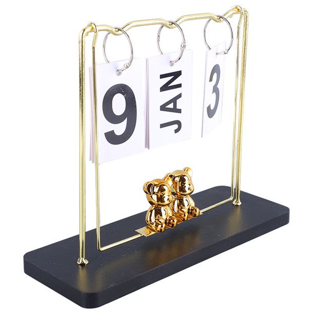Calendario De Voltaje Perpetuo De Little Bear, Lindo Diseño De Oso De Oso Calendario Diario De Metal Y Decoración De Escritorio De Madera Maciza Con Swing Para Decoración De