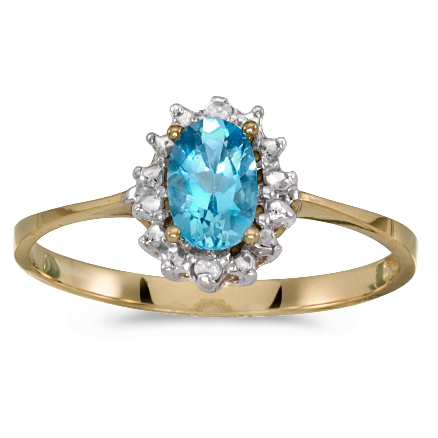 Direct-Jewelry - 14k Yellow Gold Oval Blue Topaz And Diamond Ring
