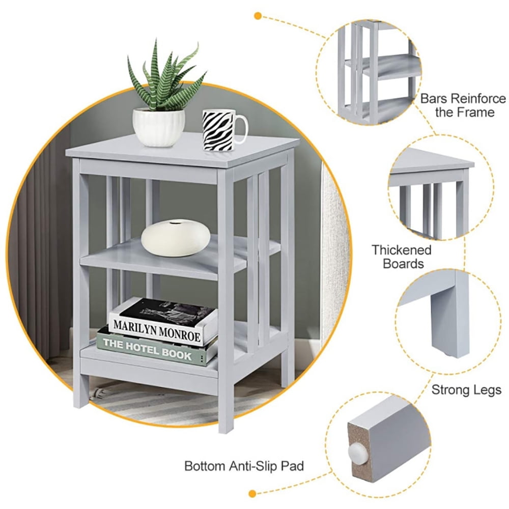 Finihen End Side Table, Nightstand, 2 Pieces 3-Tier Nightstand with Reinforced Bars and Stable Structure, Sofa Side Table, Bed Side Table, for Living Room, Bedroom, Gray Finihen End Side Table, Nightstand, 2 Pieces 3-Tier Nightstand with Reinforced Bars and Stable Structure, Sofa Side Table, Bed Side Table, for Living Room, Bedroom, Gray