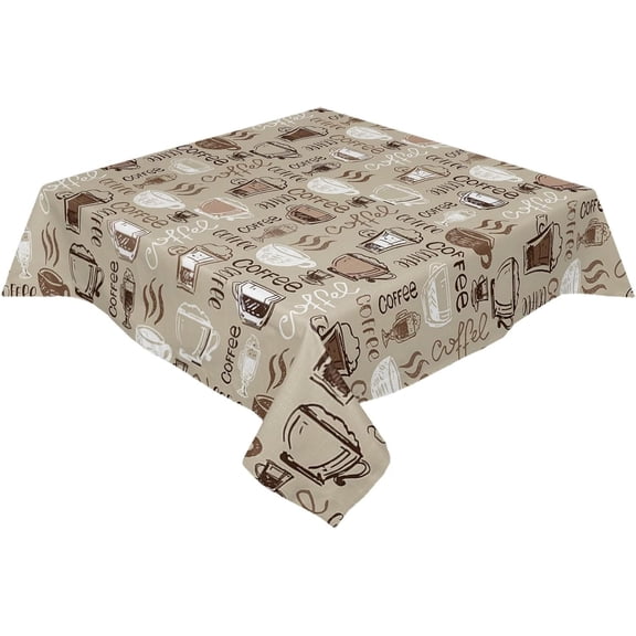 Coffee Café Tablecloth Waterproof for Round/Rectangle/Oval/Square Tablecloth 60x60 in Table Cloth Cover for Fall Baby Shower Christmas Wedding Party, Shabby Chic Esppresso Beans Cup Drink