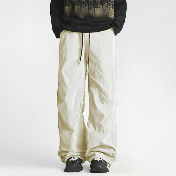 Pantalones largos para hombre, con protección solar, color liso, cintura elástica y cordón ajustable.