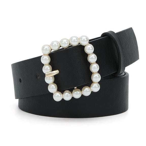 SWSMCLT Women's Faux Leather Belt Spring Regular Fit Metal Belt For Dress Buckle Medium Fashion Square Casual Black Small-Large