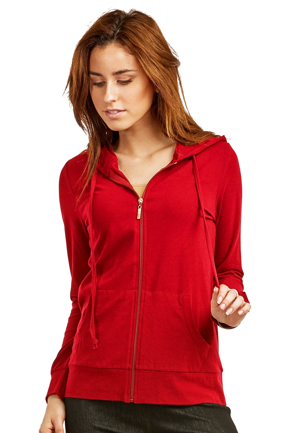Sofra - Women's Thin Cotton Zip Up Hoodie Jacket (M, Red) - Walmart.com