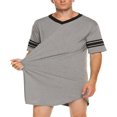 thumbnail image 1 of Hommes Été Pyjama à Manches Courtes V Col Rayé Irrégulière Ourlet Long Sleepshirts, 1 of 7