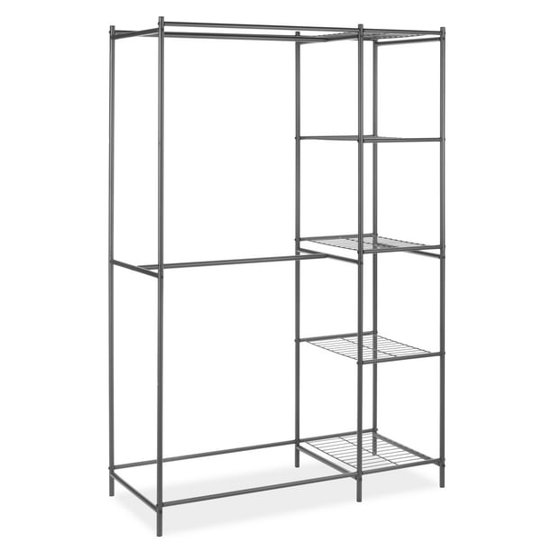 Whitmor AllMetal Double Rod Clothes Closet Organizer with Shelves