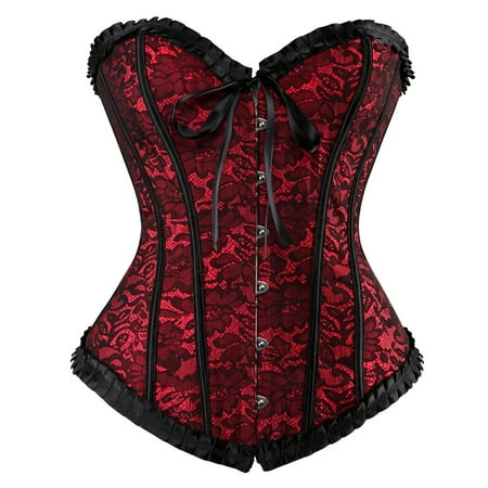 Corset Tops for Women Floral Lace Corset Bustier Plus Size Overbust Corset Red XS