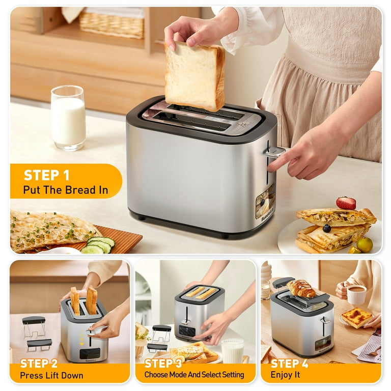 Suodoka Toaster 2 Slice Wide Slots Touchscreen 6 Shade Settings Bagel Defrost Reheat Cancel New Walmart