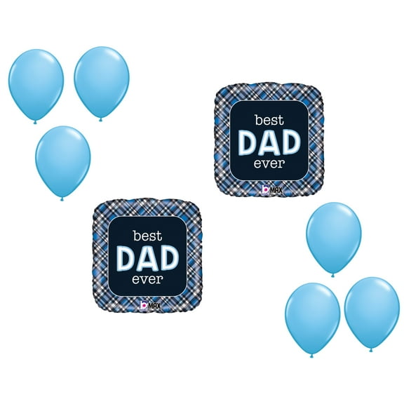 LOONBALLON Father's Day Theme Balloon Set, Standard Best Dad Ever Plaid Balloon and 6x latex balllons