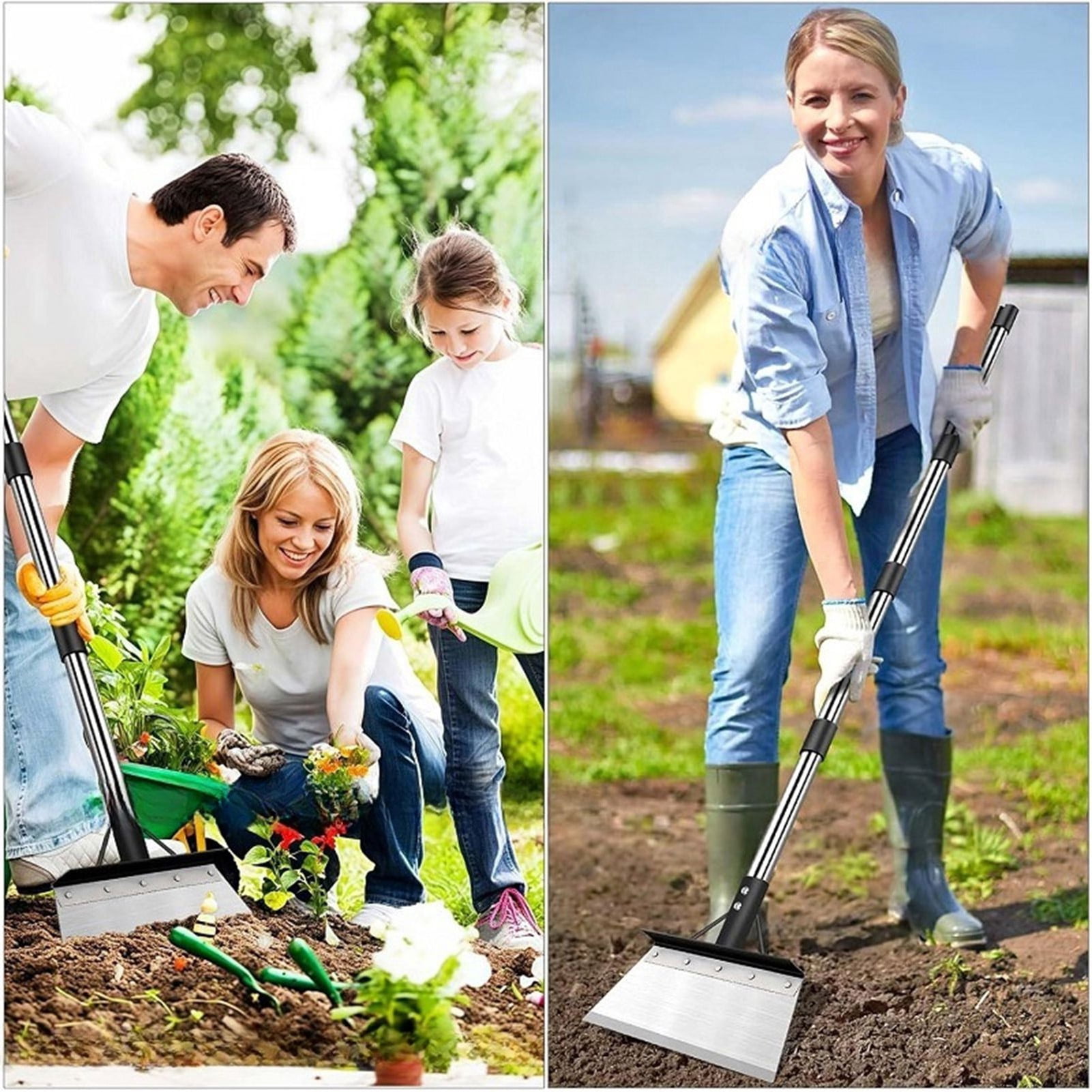 NFTIGB Multifunctional Garden Cleaning Flat Shovel Heavy Duty Steel Tool with Adjustable Handle for Weeding & Ice Removal (9.1x3.9x63.0 in / 23x10x160 cm)
