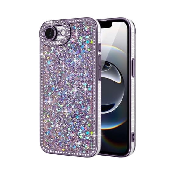 for iPhone 16e Case Glitter, Luxury Shiny Bling Sparkly Phone Cover with Crystal Diamonds Rhinestone for Women Girls Soft TPU Slim Shockproof Protective Phone Case for iPhone 16e 6.1", Purple