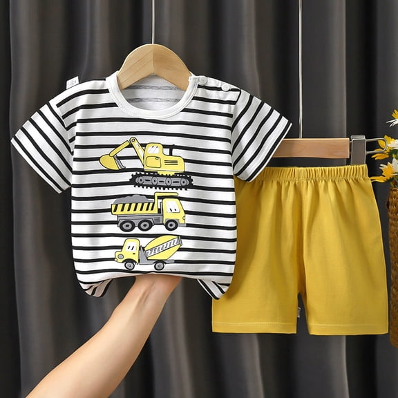 Girls Outfits Toddler Short Sleeve Cartoon Print Top and Shorts Breathable Home Wear Baby Girl Clothes Yellow 3-9 Months