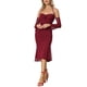 thumbnail image 4 of Vestido Bodycon de Hombros Descubiertos INSPIRE CHIC para Mujeres con Mangas de Malla y Dobladillo de Sirena Rojo S, 4 of 6