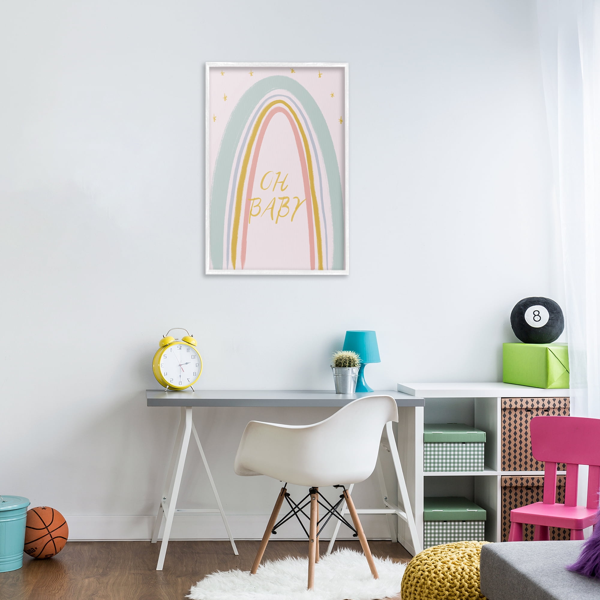 Stupell Industries Oh Baby Rainbow White Framed Giclee Art, design by Lucille Price