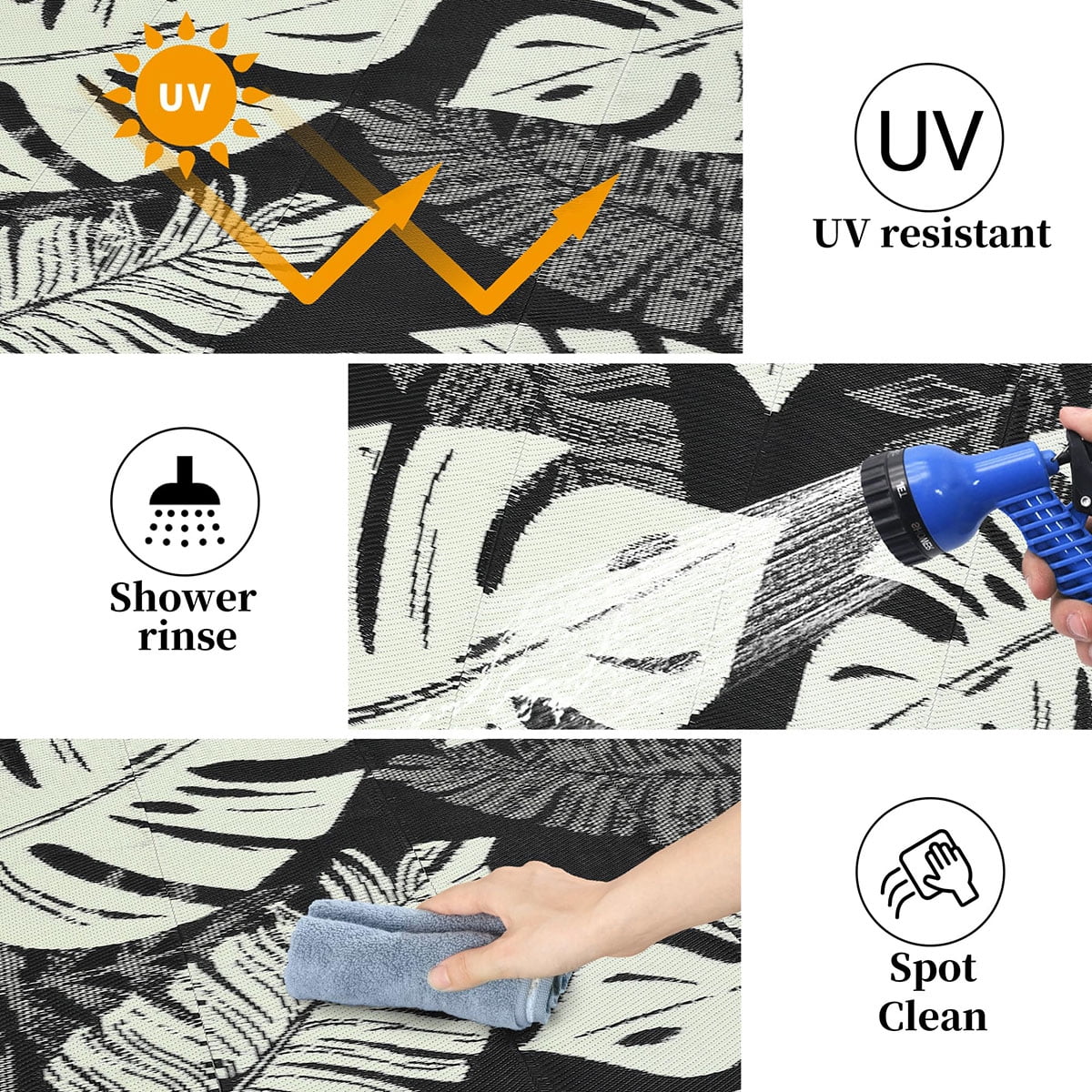 Ataucjin Large Outdoor Rug,8*12ft Waterproof Plastic Straw Rug, Modern Tropics Palm Leaves Camping Rug for Patio, Reversible Mat for Outside Patio RV Porch Deck Balcony