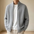 thumbnail image 2 of Kukoosong Men's Stand Collar Full Zip Cable Knit Cardigan, Solid Color Long Sleeve Sweater Jacket with Ribbed Cuffs, Relaxed Fit Warm Outerwear for Fall Winter Daily Wear, 2 of 7