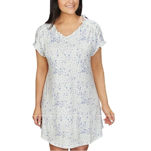 Dignity Pajamas Womens Short Nightgown-Nightshirt Ruffle Lace Casual Loungewear-Blue-S