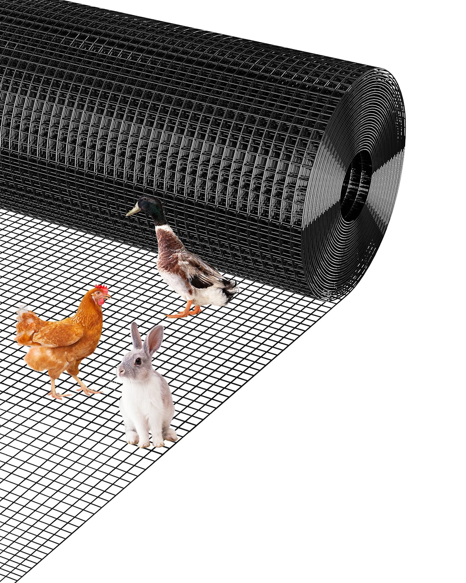 Historyli 1/2 Inch 48x50Ft Hardware Cloth, PVC Coated Galvanized Welded Wire Mesh Roll, Chicken Wire Fence, Black