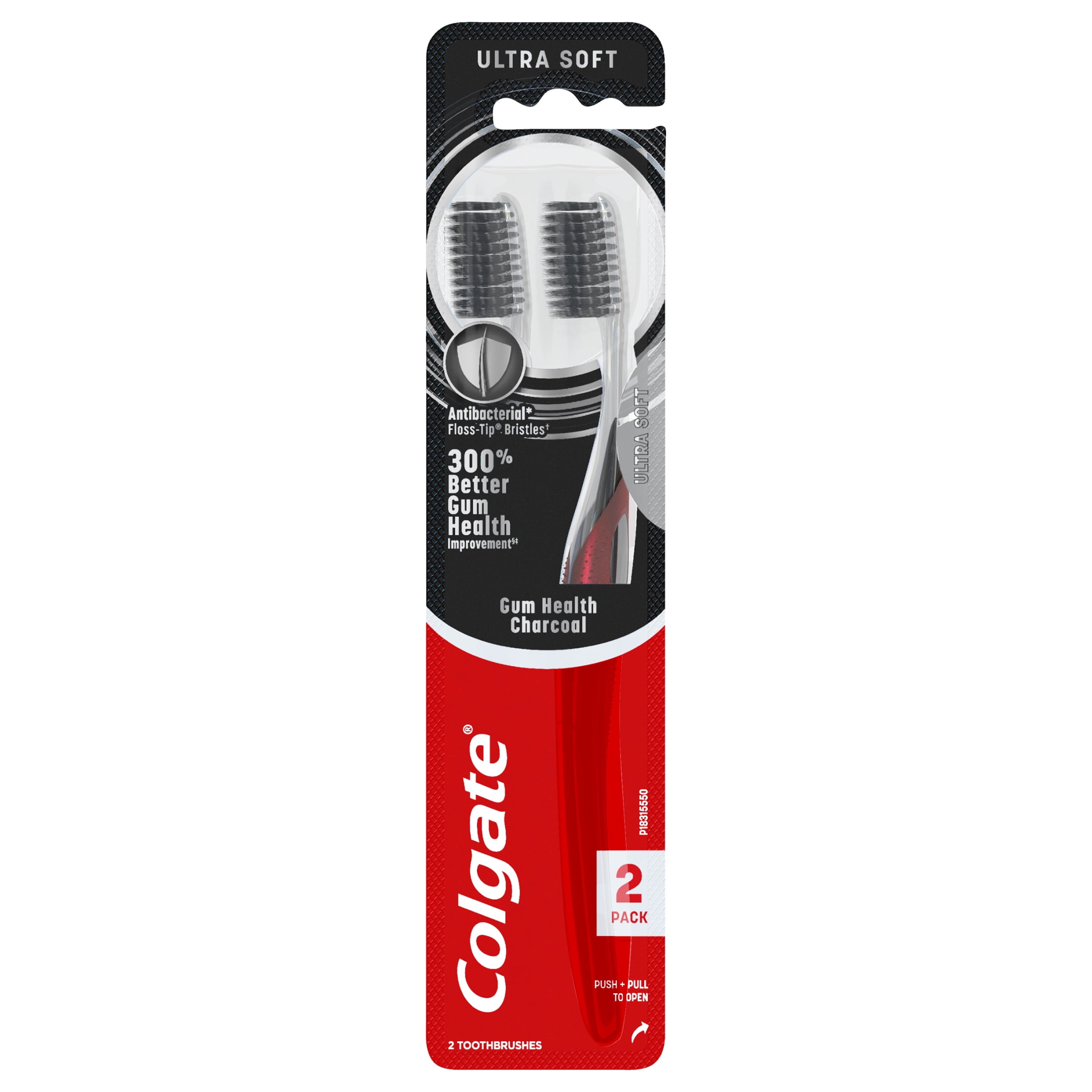 Colgate Gum Health Adult Manual Charcoal Toothbrush, Ultra Soft, 2 Pack