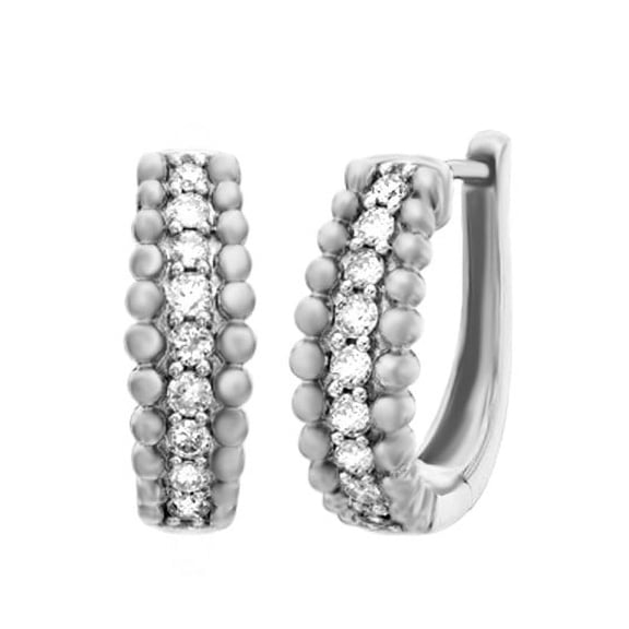 AFFY 3/8 Ct) Natural Diamond 14K Solid White Gold Rope Bead Hoop Earrings