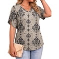 thumbnail image 2 of WellSize Plus Size Blouses for Women V Neck Short Petal Sleeve Tunic Tops Casual Summer Floral Shirts, 2 of 8