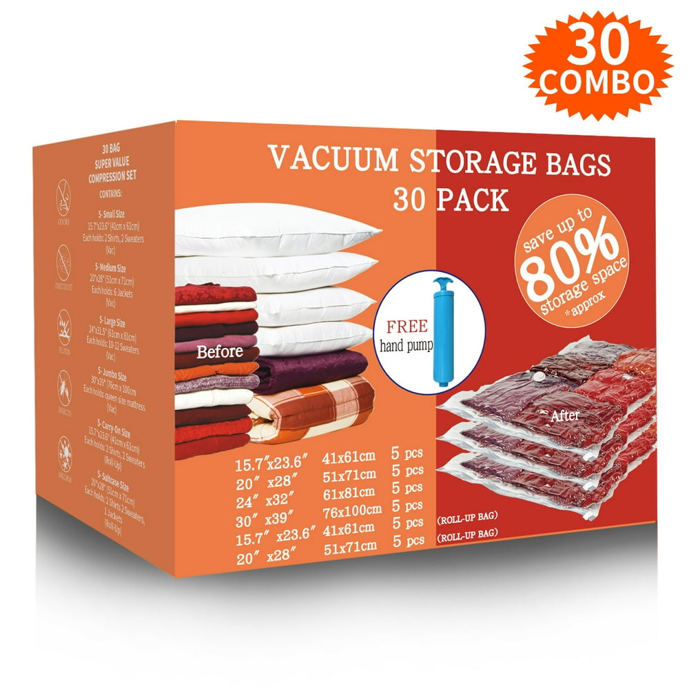 Vacpack Space Saver Bags 30 Pack Vacuum Storage Compression Bags with 1